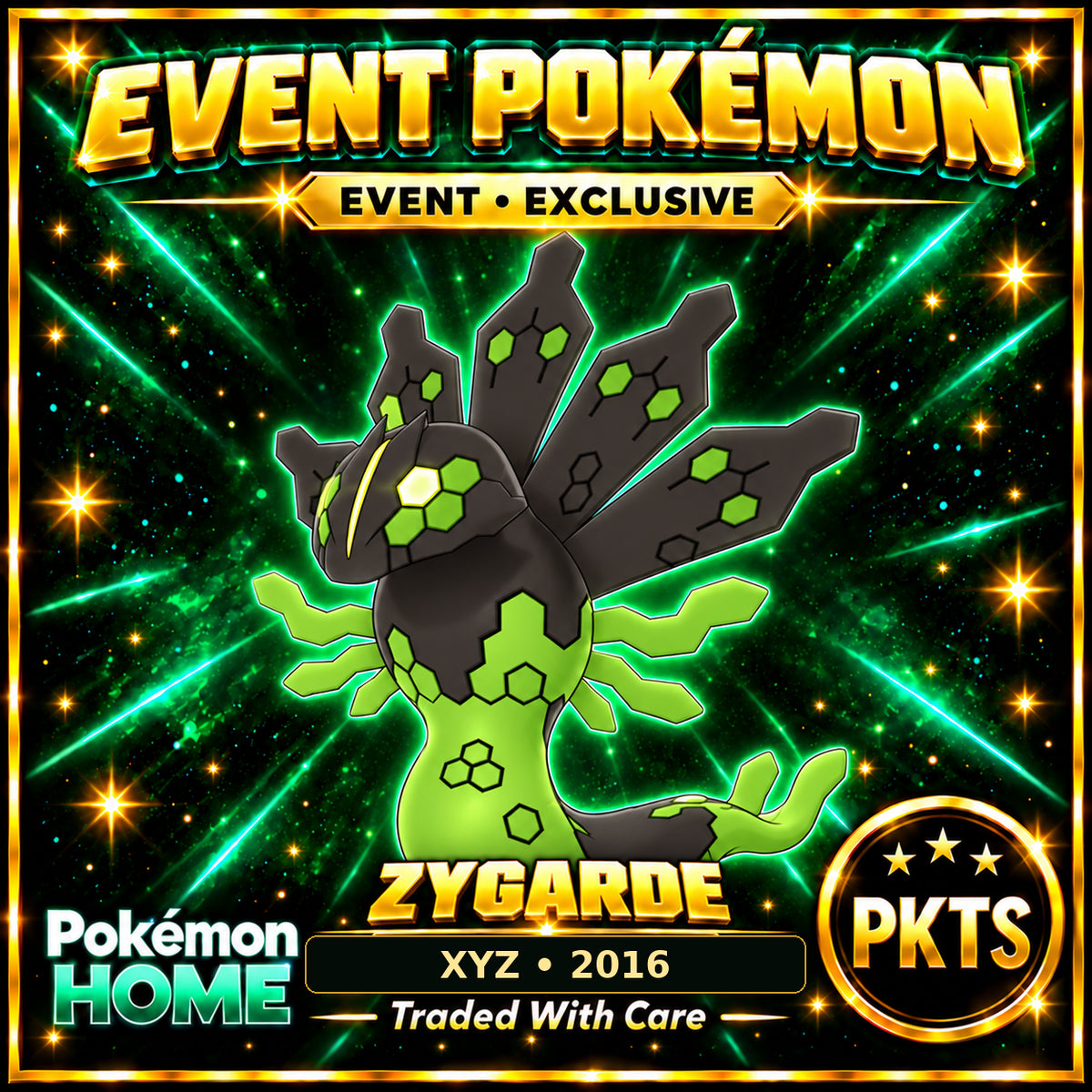 AI-generated illustration of non-shiny Zygarde — XYZ • 2016. PKTS EVENT • EXCLUSIVE.
