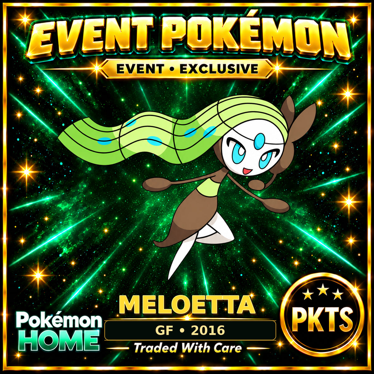 AI-generated illustration of non-shiny Meloetta — GF • 2016. PKTS EVENT • EXCLUSIVE.