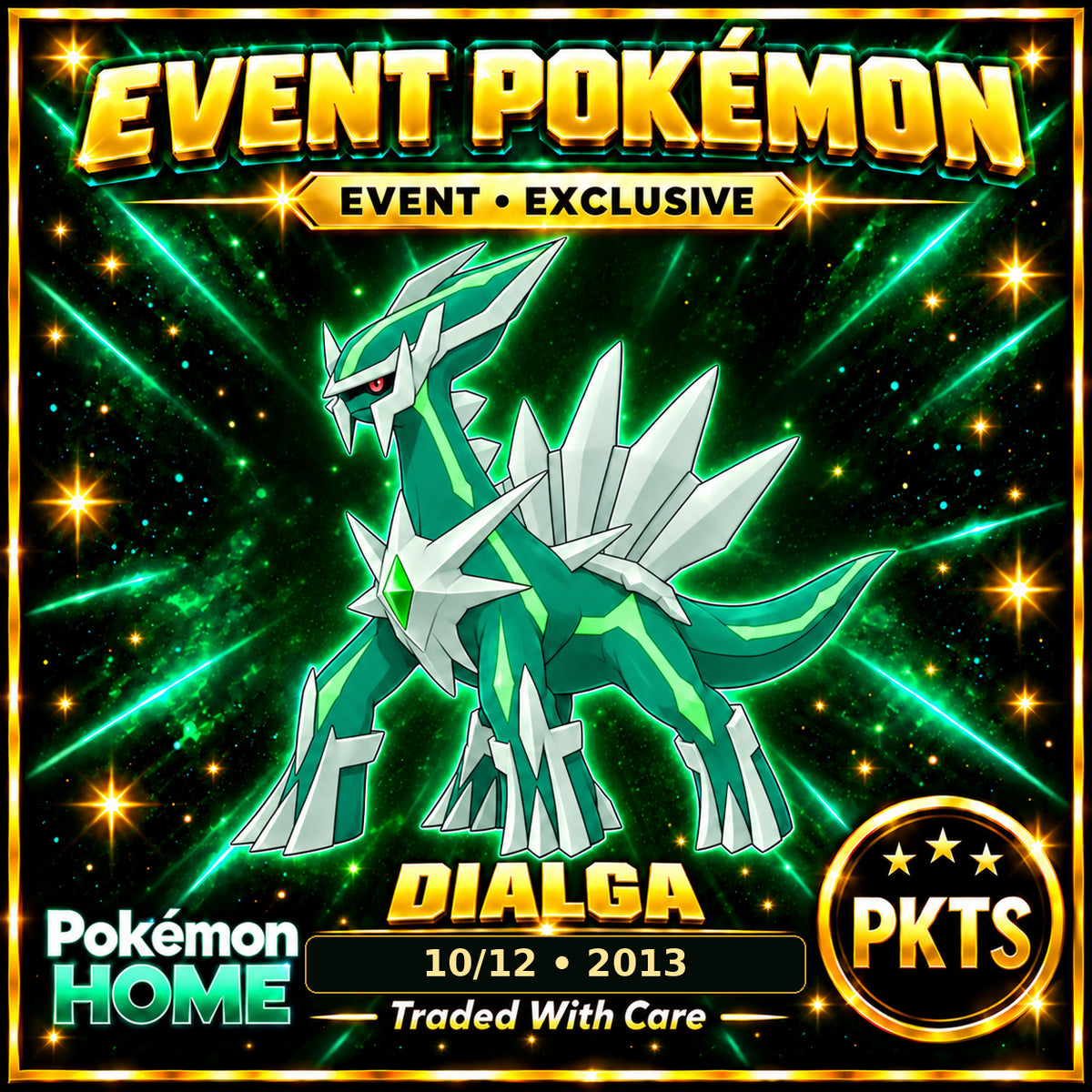 AI-generated illustration of shiny Dialga — 10/12 • 2013. PKTS EVENT • EXCLUSIVE.