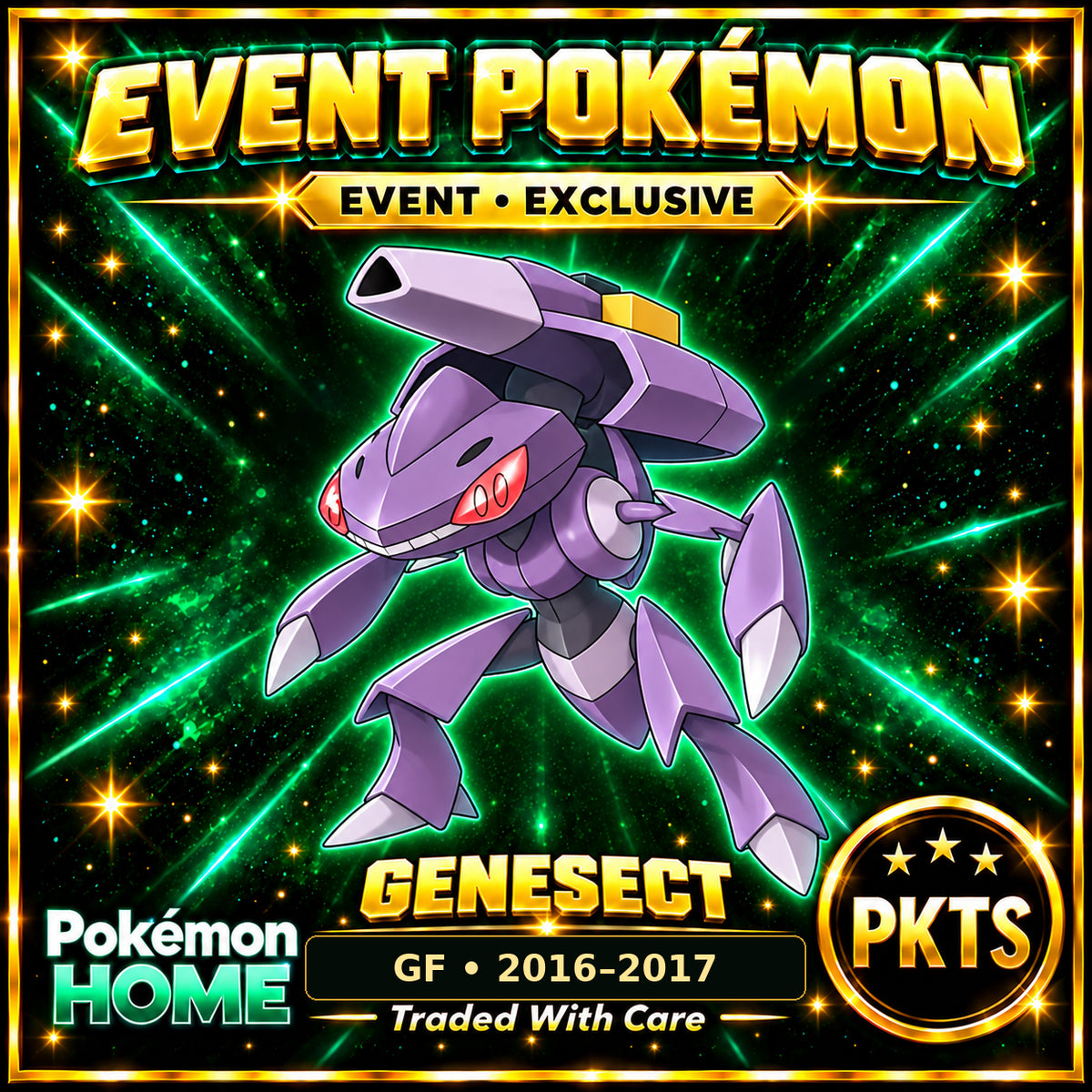 AI-generated illustration of non-shiny Genesect — GF • 2016–2017. PKTS EVENT • EXCLUSIVE.