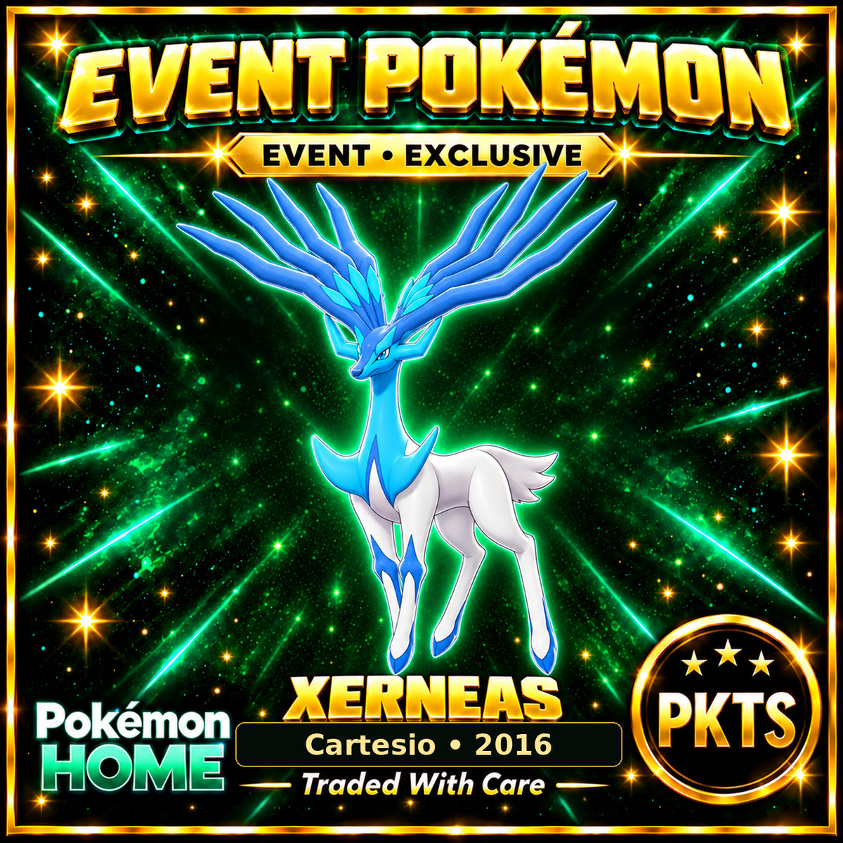 AI-generated illustration of shiny Xerneas — Cartesio • 2016. PKTS EVENT • EXCLUSIVE.