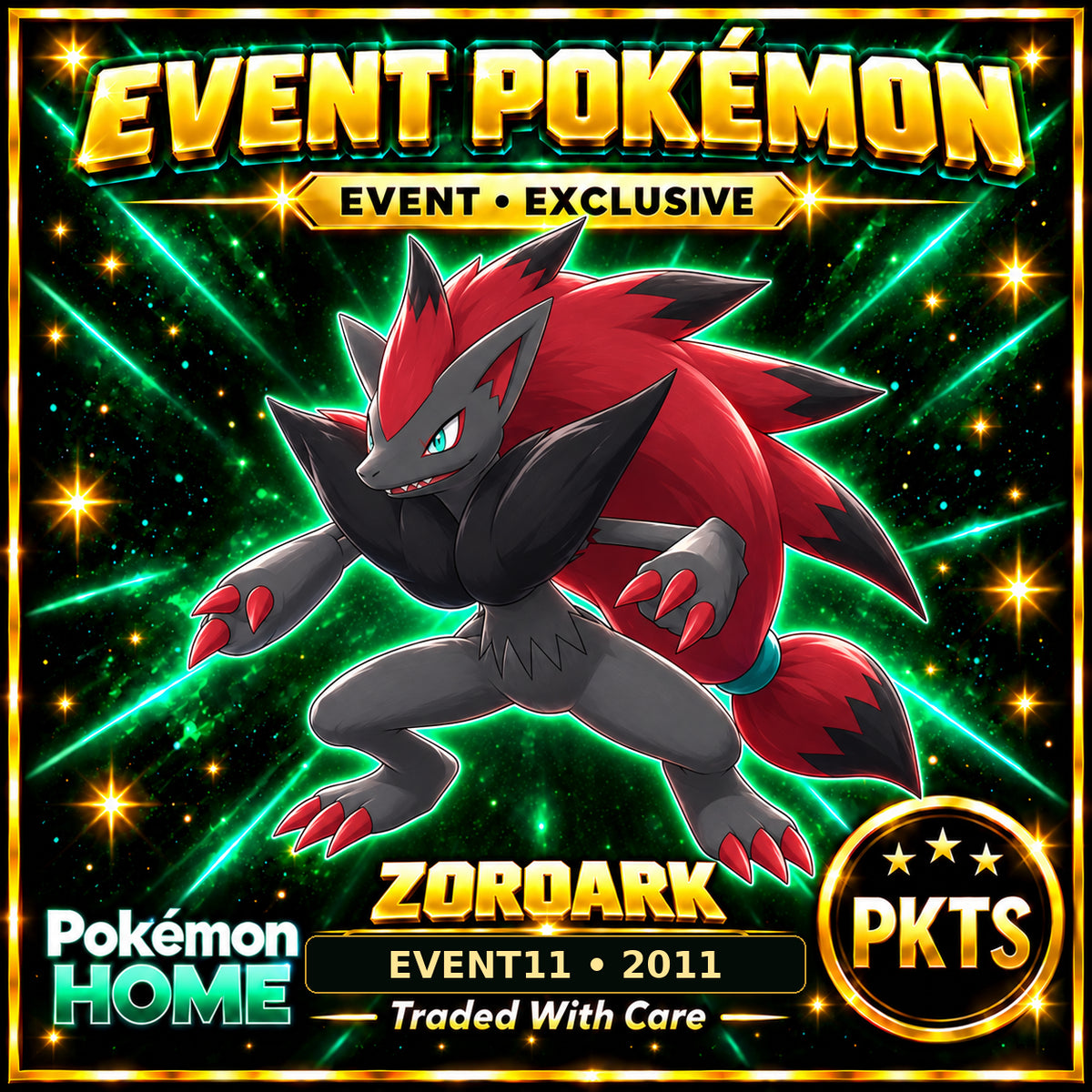 AI-generated illustration of non-shiny Zoroark — EVENT11 • 2011. PKTS EVENT • EXCLUSIVE.