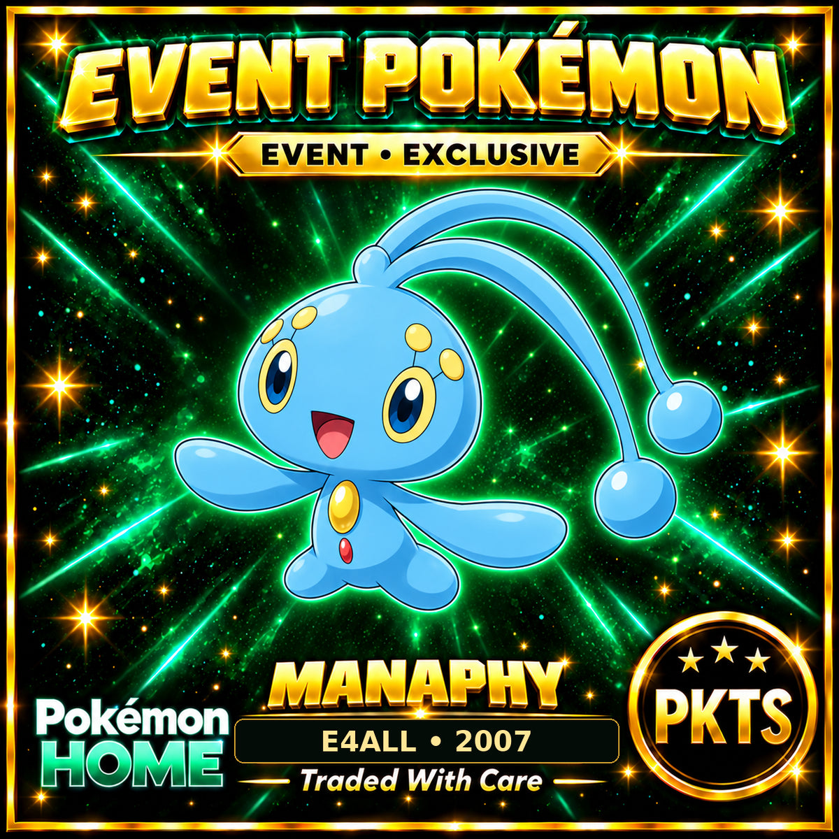 AI-generated illustration of non-shiny Manaphy — E4ALL • 2007. PKTS EVENT • EXCLUSIVE.