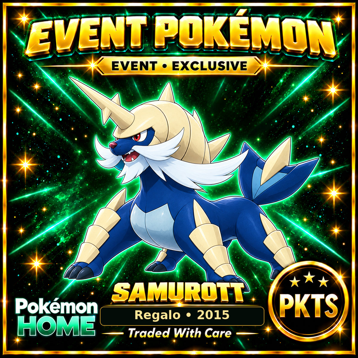 AI-generated illustration of non-shiny Samurott — Regalo • 2015. PKTS EVENT • EXCLUSIVE.