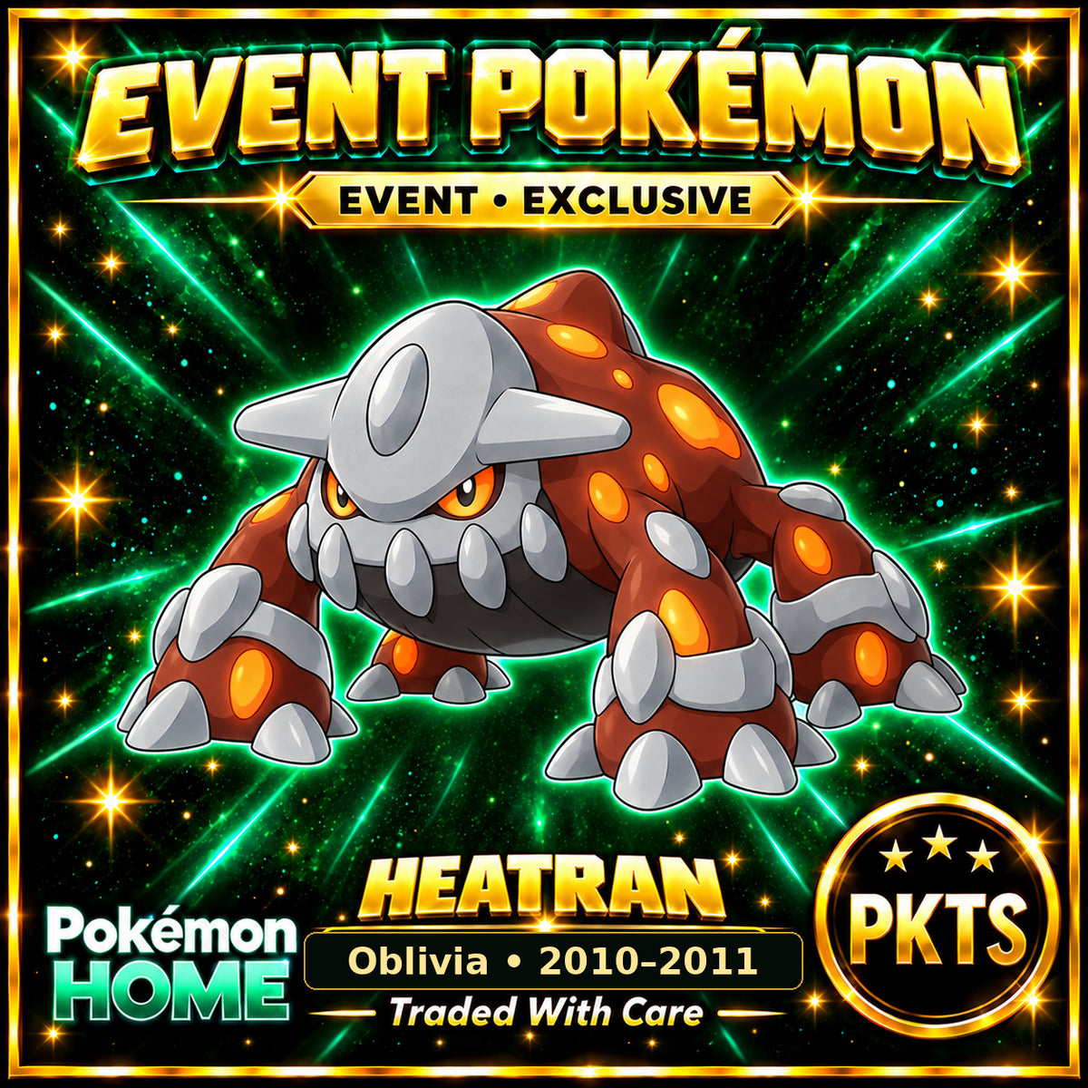 AI-generated illustration of non-shiny Heatran — Oblivia • 2010–2011. PKTS EVENT • EXCLUSIVE.
