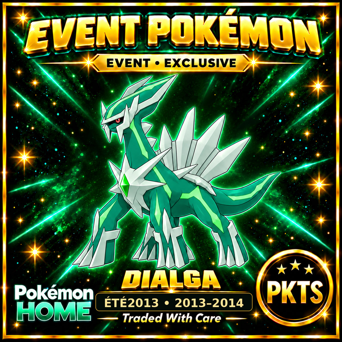 AI-generated illustration of shiny Dialga — ÉTÉ2013 • 2013–2014. PKTS EVENT • EXCLUSIVE.