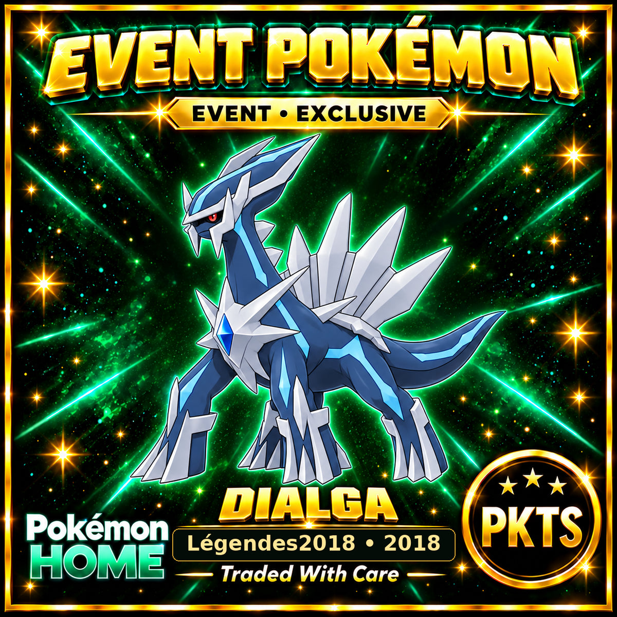 AI-generated illustration of non-shiny Dialga — Légendes2018 • 2018. PKTS EVENT • EXCLUSIVE.