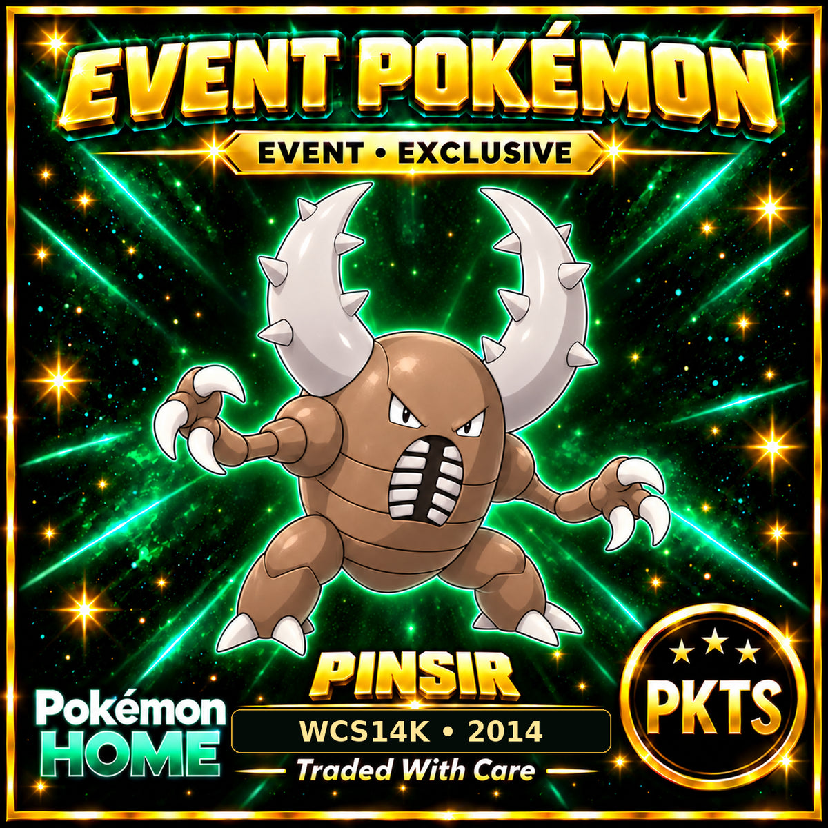 AI-generated illustration of non-shiny Pinsir — WCS14K • 2014. PKTS EVENT • EXCLUSIVE.