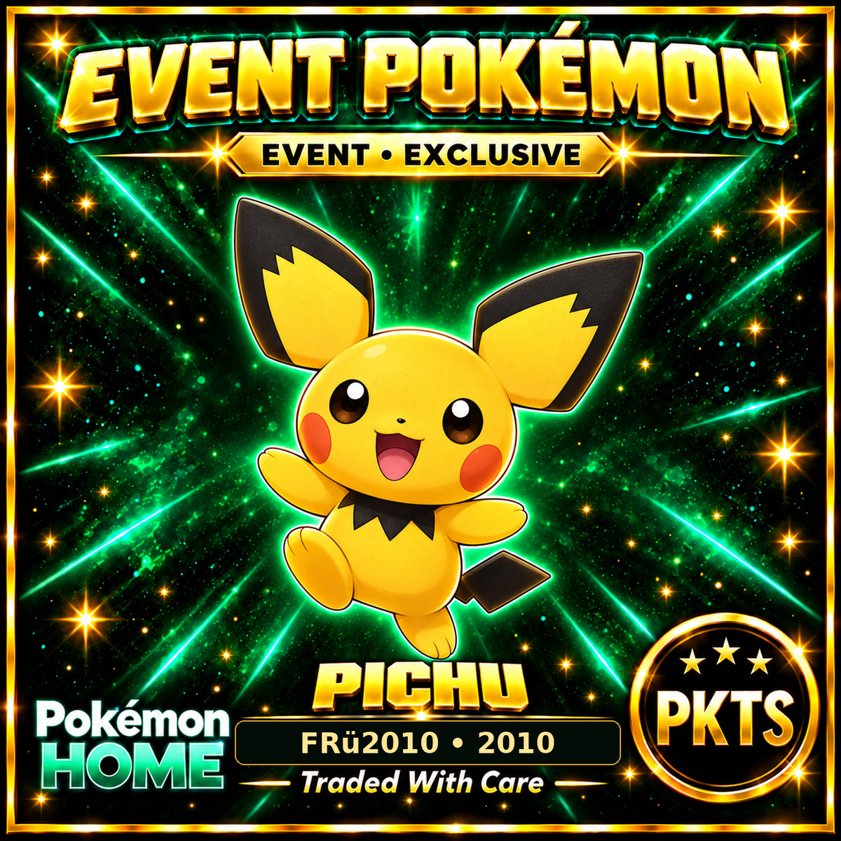 AI-generated illustration of shiny Pichu — FRü2010 • 2010. PKTS EVENT • EXCLUSIVE.