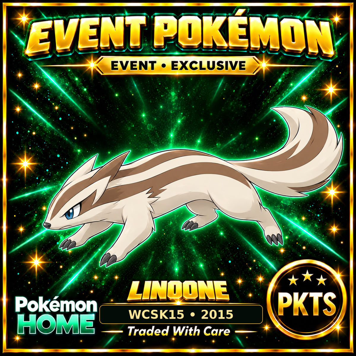 AI-generated illustration of non-shiny Linoone — WCSK15 • 2015. PKTS EVENT • EXCLUSIVE.