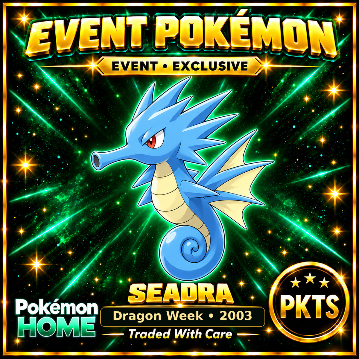 AI-generated illustration of non-shiny Seadra — Dragon Week • 2003. PKTS EVENT • EXCLUSIVE.