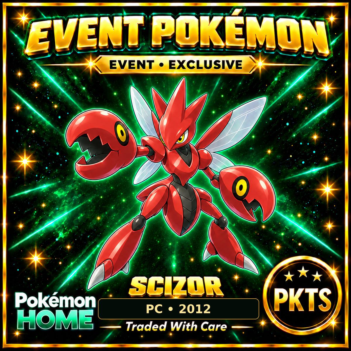 AI-generated illustration of non-shiny Scizor — PC • 2012. PKTS EVENT • EXCLUSIVE.