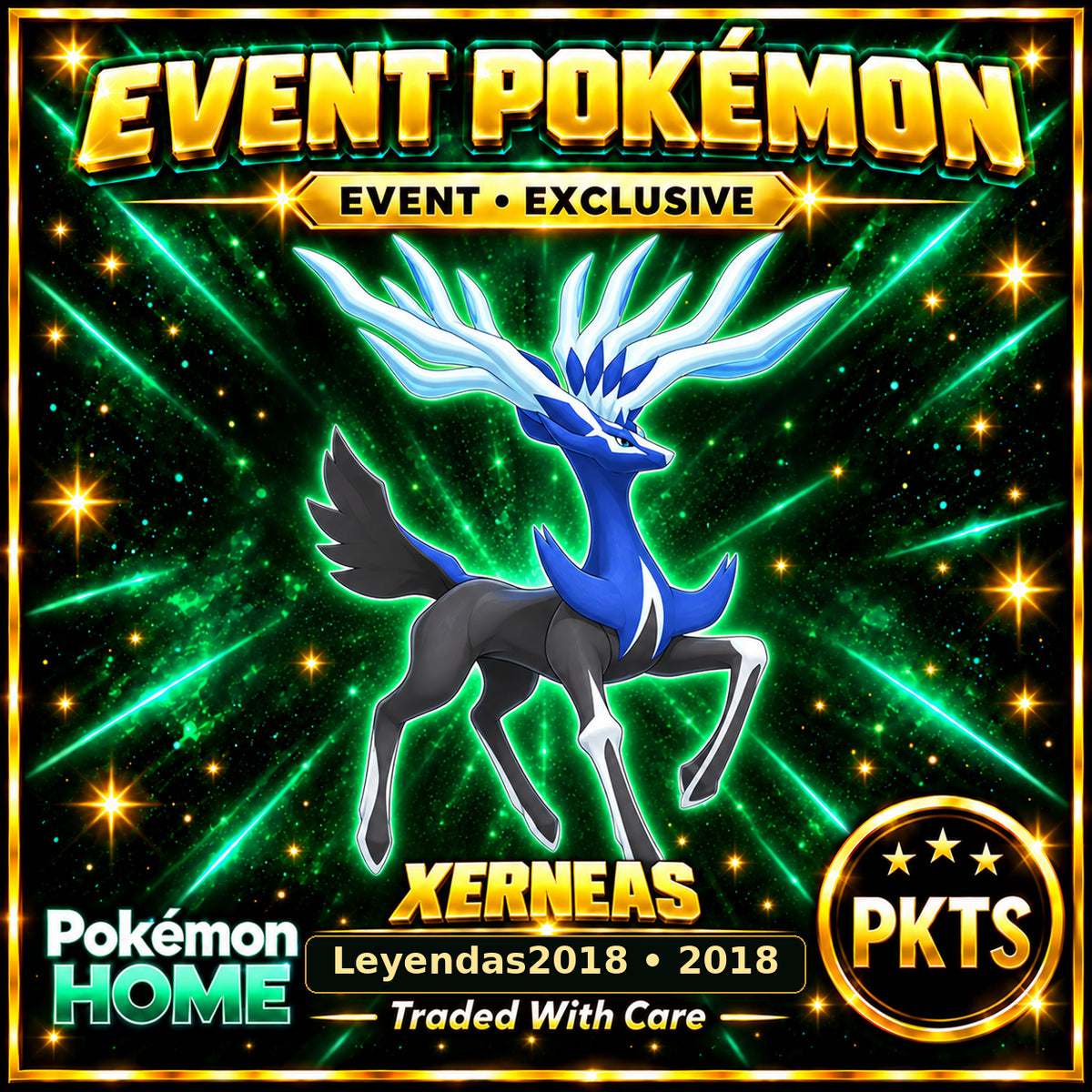 AI-generated illustration of non-shiny Xerneas — Leyendas2018 • 2018. PKTS EVENT • EXCLUSIVE.