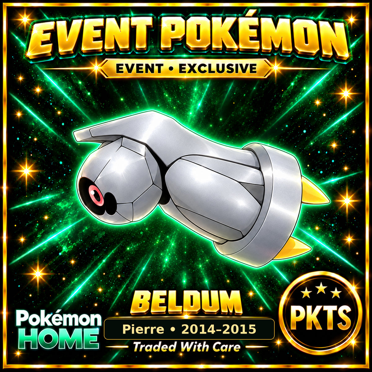 AI-generated illustration of shiny Beldum — Pierre • 2014–2015. PKTS EVENT • EXCLUSIVE.