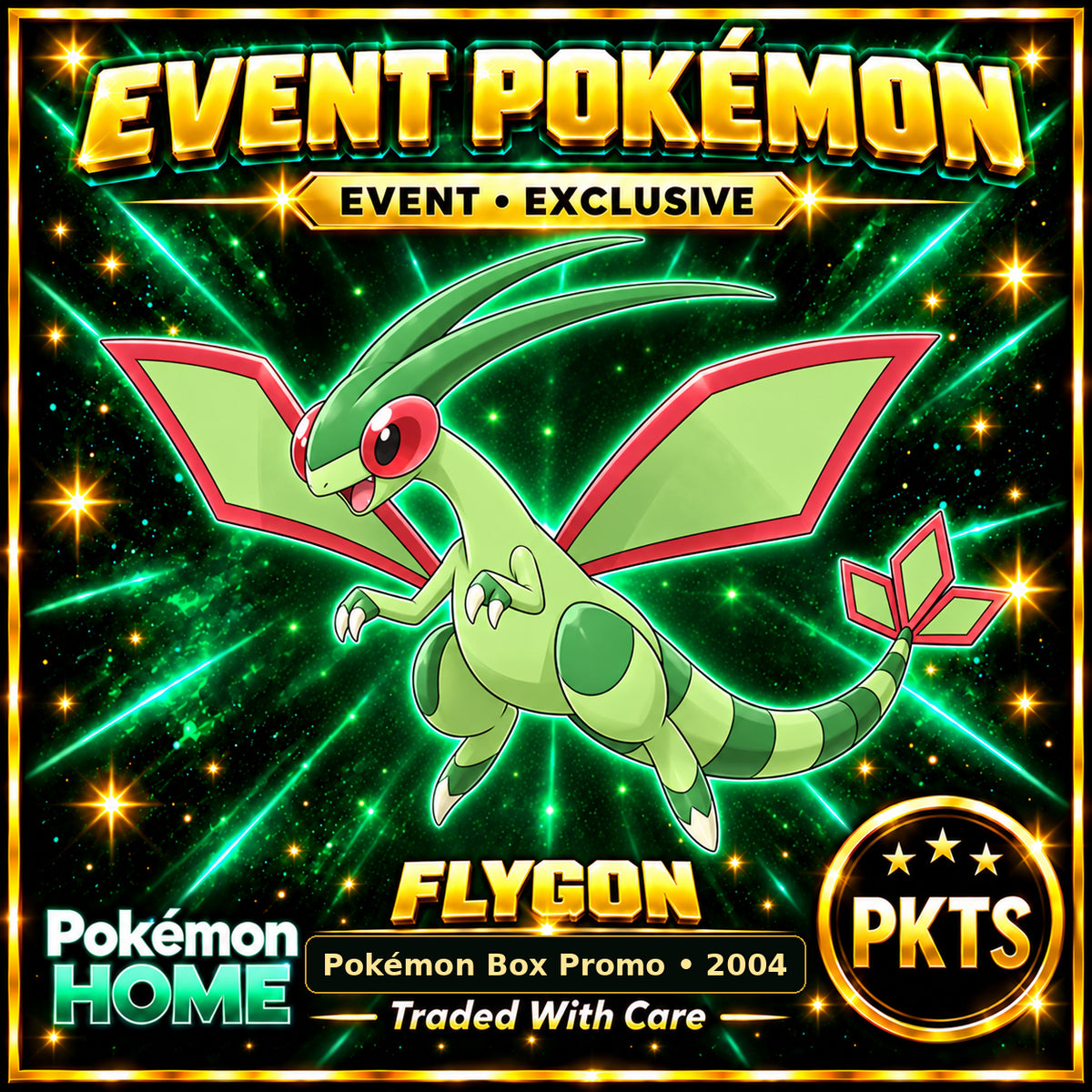 AI-generated illustration of non-shiny Flygon — Pokémon Box Promo • 2004. PKTS EVENT • EXCLUSIVE.