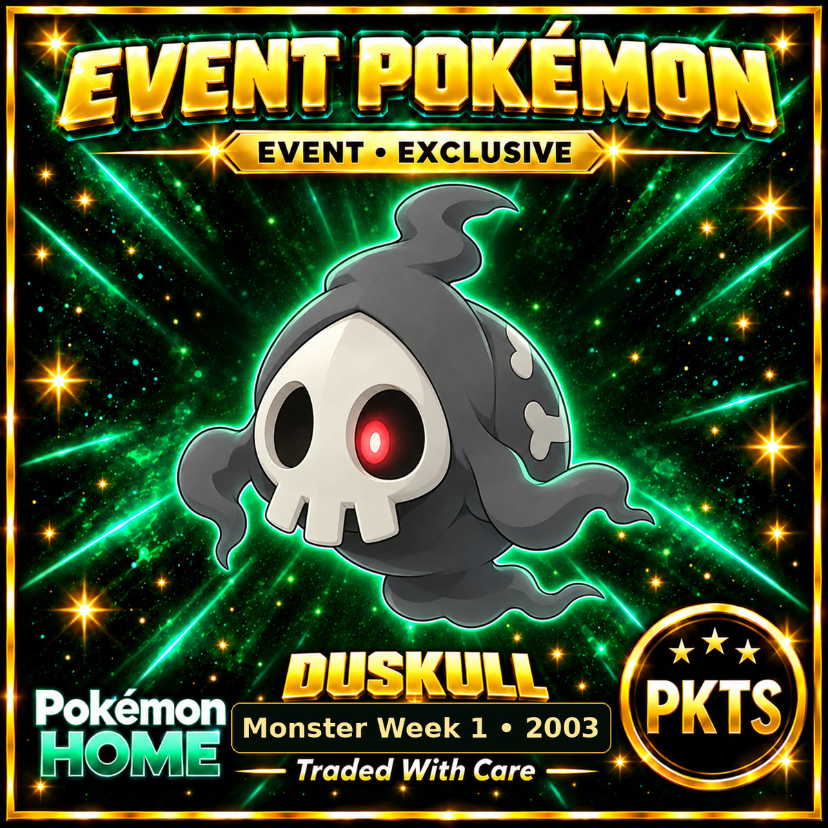 AI-generated illustration of non-shiny Duskull — Monster Week 1 • 2003. PKTS EVENT • EXCLUSIVE.