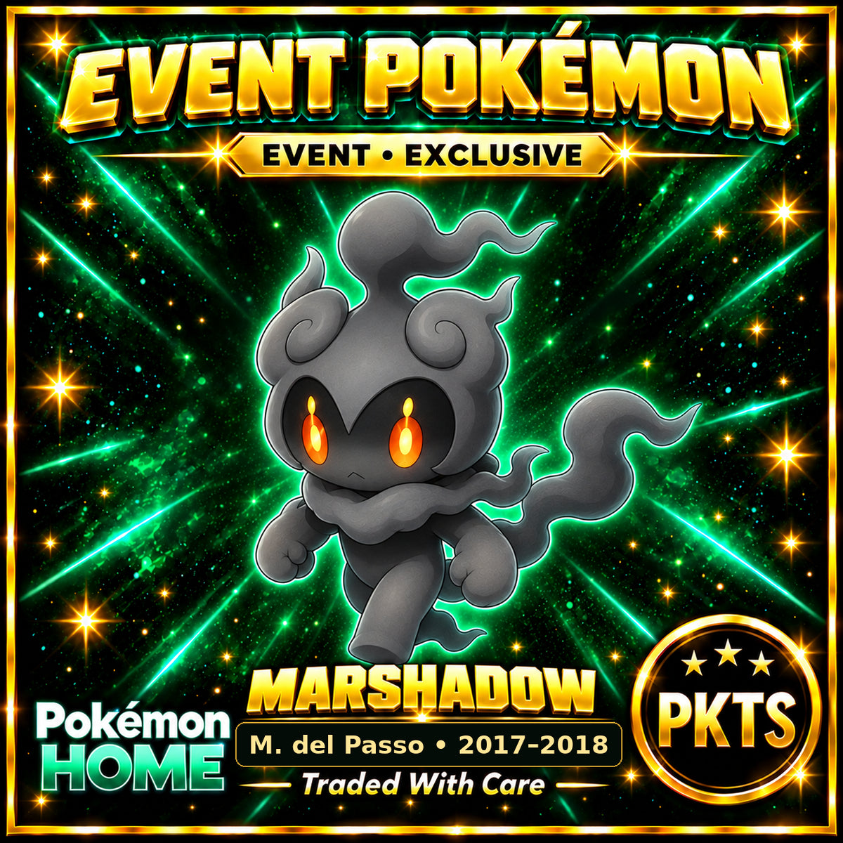 AI-generated illustration of non-shiny Marshadow — M. del Passo • 2017–2018. PKTS EVENT • EXCLUSIVE.