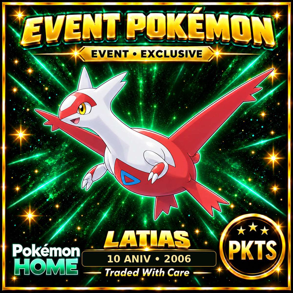 AI-generated illustration of non-shiny Latias — 10 ANIV • 2006. PKTS EVENT • EXCLUSIVE.