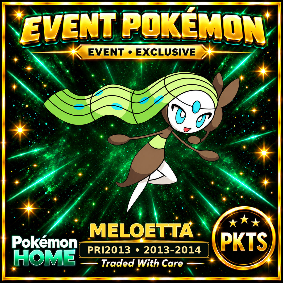 AI-generated illustration of non-shiny Meloetta — PRI2013 • 2013–2014. PKTS EVENT • EXCLUSIVE.