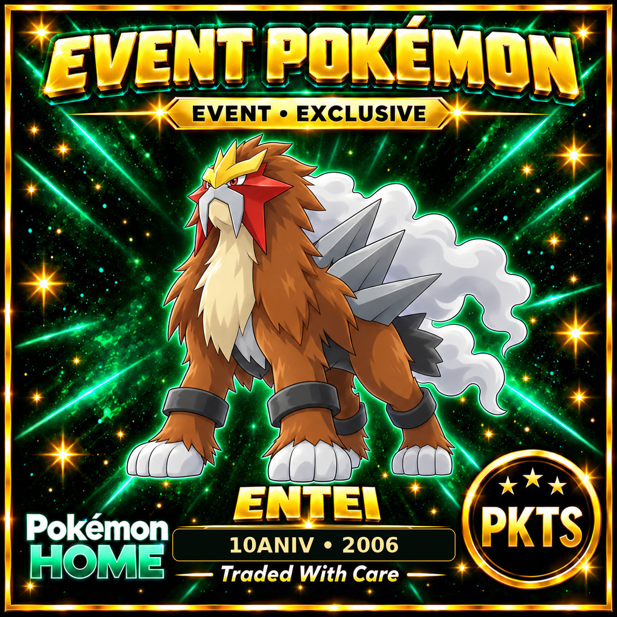 AI-generated illustration of non-shiny Entei — 10ANIV • 2006. PKTS EVENT • EXCLUSIVE.