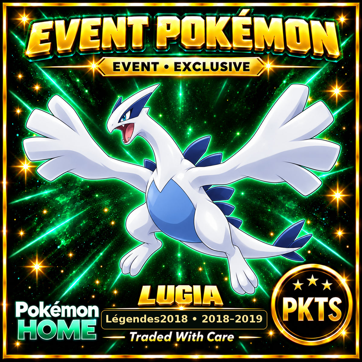 AI-generated illustration of non-shiny Lugia — Légendes2018 • 2018–2019. PKTS EVENT • EXCLUSIVE.