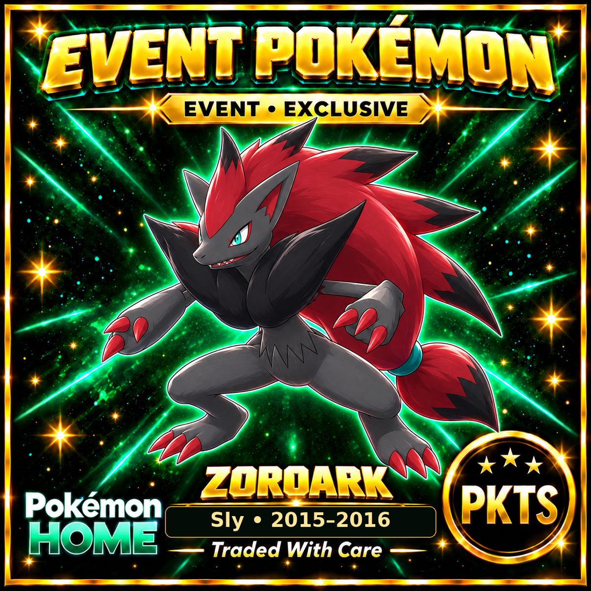AI-generated illustration of non-shiny Zoroark — Sly • 2015–2016. PKTS EVENT • EXCLUSIVE.
