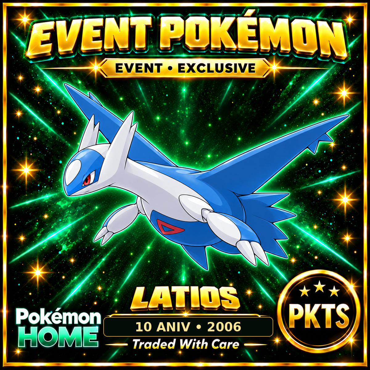 AI-generated illustration of non-shiny Latios — 10 ANIV • 2006. PKTS EVENT • EXCLUSIVE.