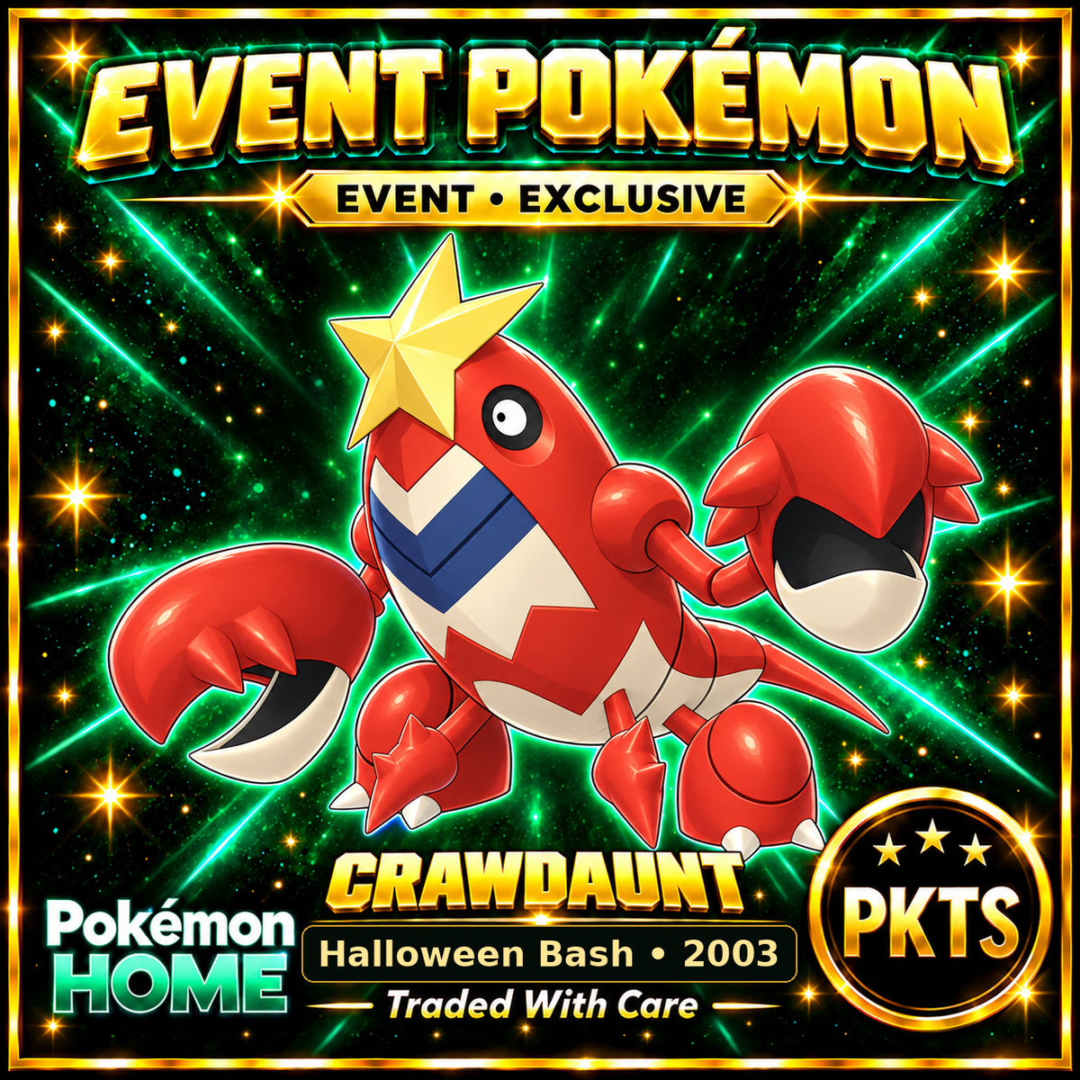 AI-generated illustration of non-shiny Crawdaunt — Halloween Bash • 2003. PKTS EVENT • EXCLUSIVE.