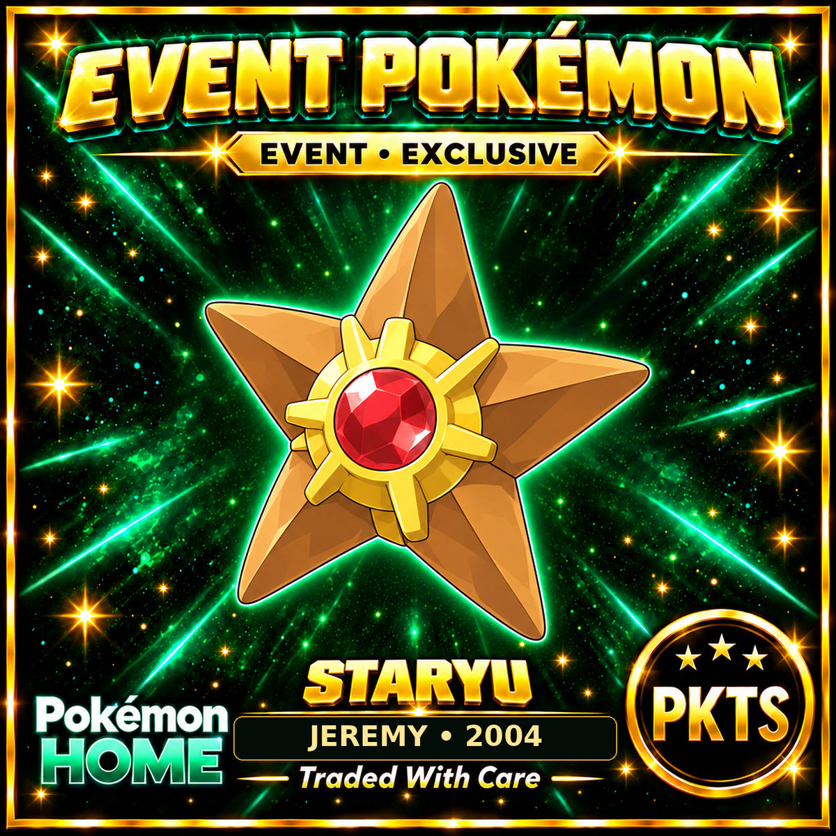 AI-generated illustration of non-shiny Staryu — JEREMY • 2004. PKTS EVENT • EXCLUSIVE.