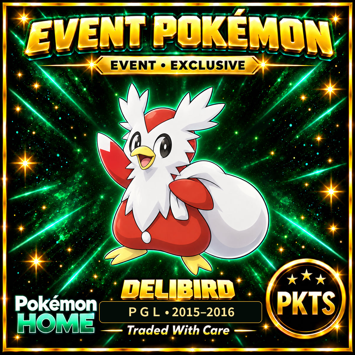AI-generated illustration of non-shiny Delibird — ＰＧＬ • 2015–2016. PKTS EVENT • EXCLUSIVE.