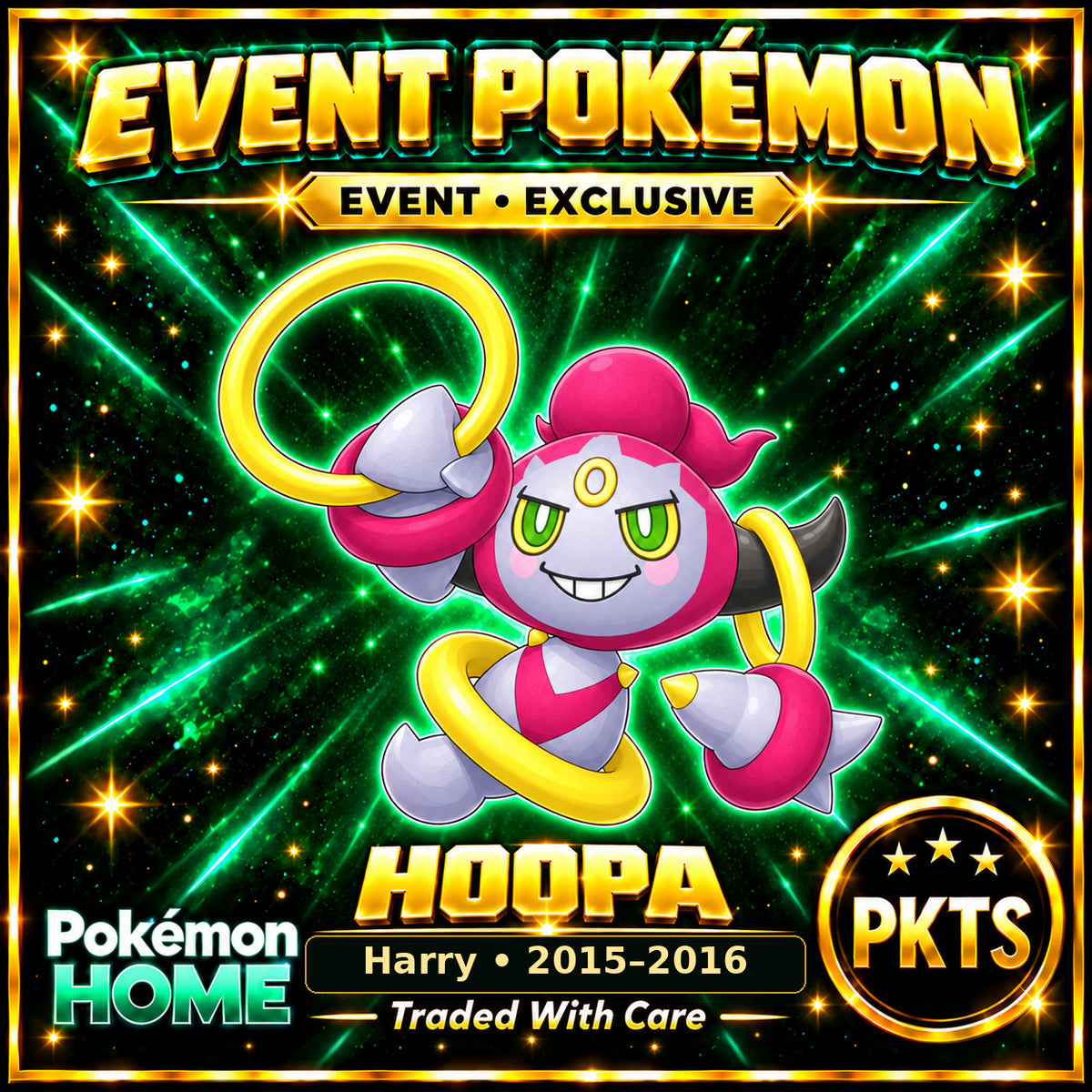 AI-generated illustration of non-shiny Hoopa — Harry • 2015–2016. PKTS EVENT • EXCLUSIVE.
