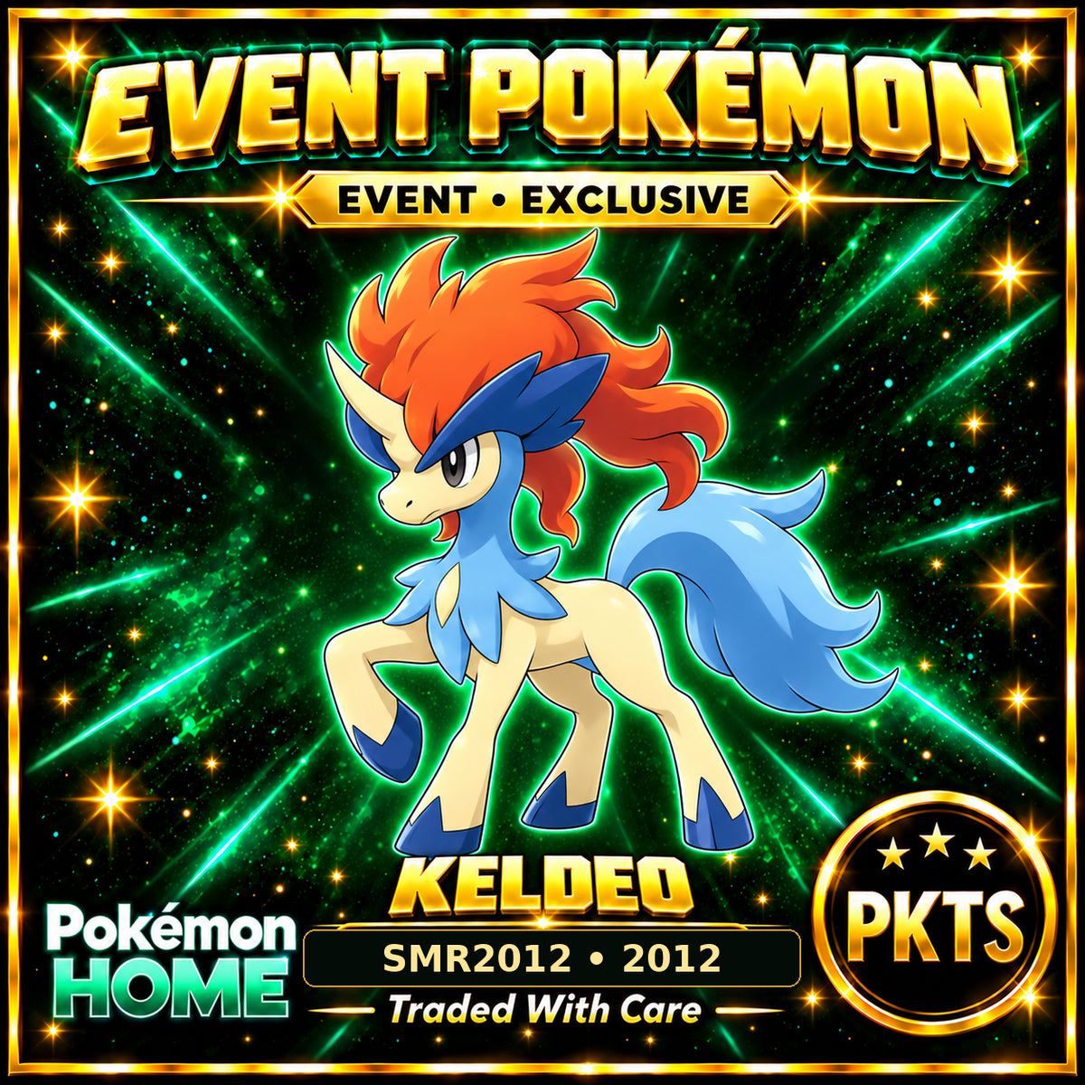 AI-generated illustration of non-shiny Keldeo — SMR2012 • 2012. PKTS EVENT • EXCLUSIVE.