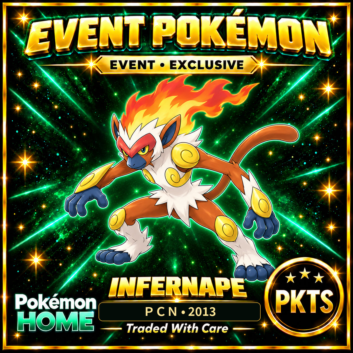 AI-generated illustration of non-shiny Infernape — ＰＣＮ • 2013. PKTS EVENT • EXCLUSIVE.