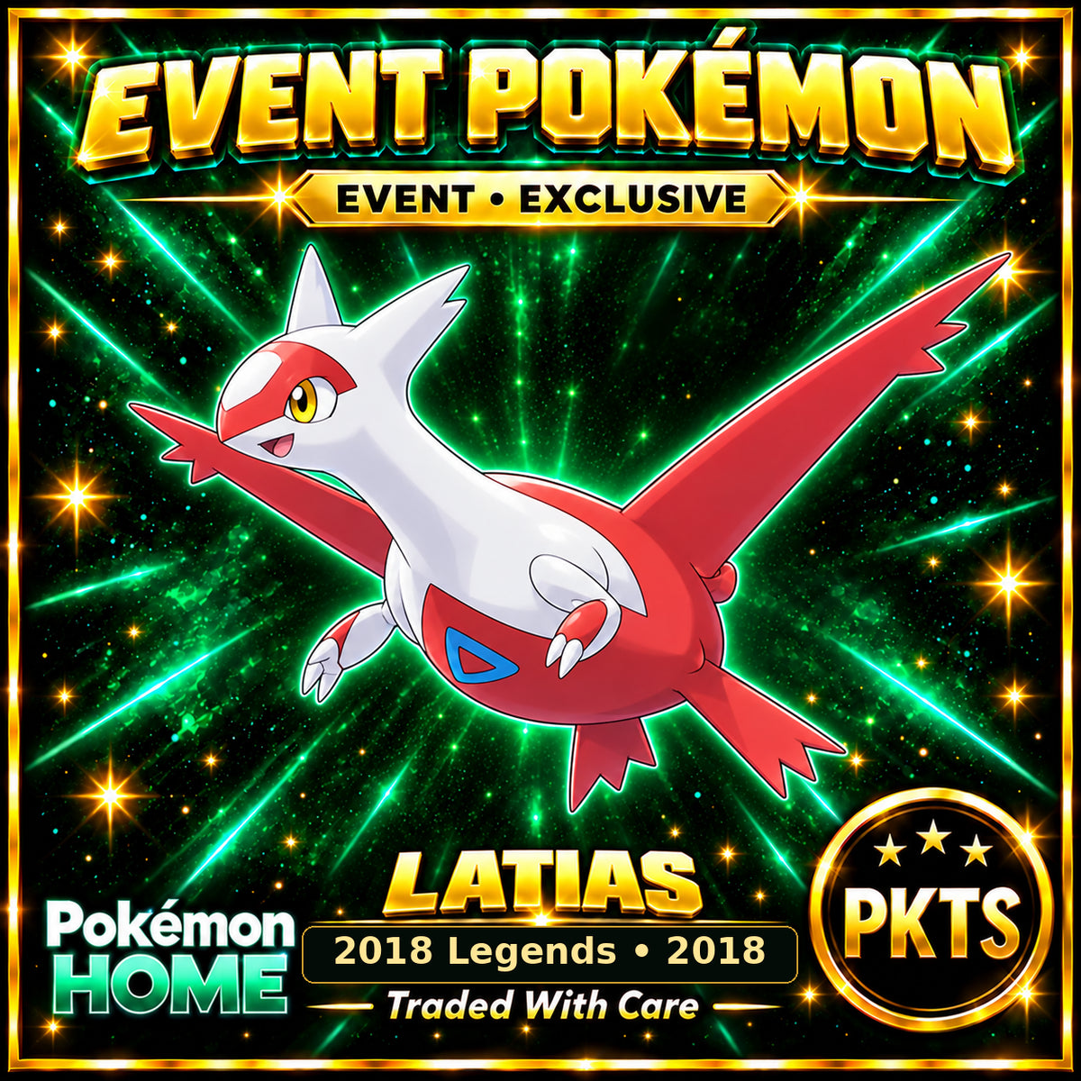 AI-generated illustration of non-shiny Latias — 2018 Legends • 2018. PKTS EVENT • EXCLUSIVE.