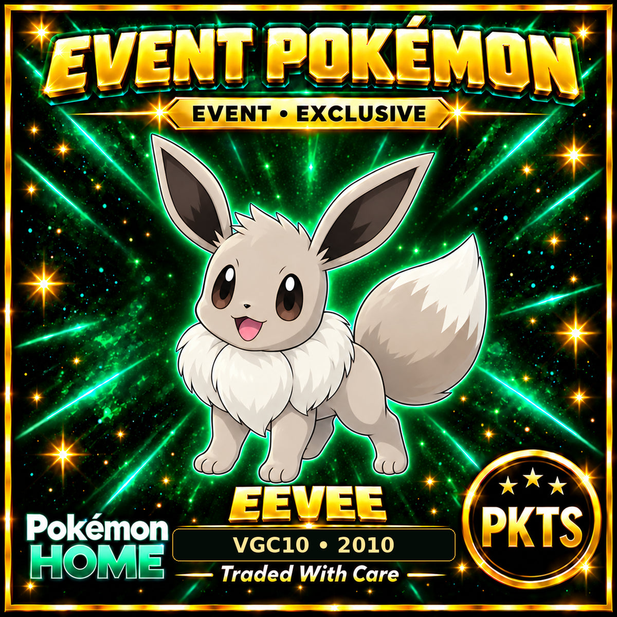 AI-generated illustration of shiny Eevee — VGC10 • 2010. PKTS EVENT • EXCLUSIVE.