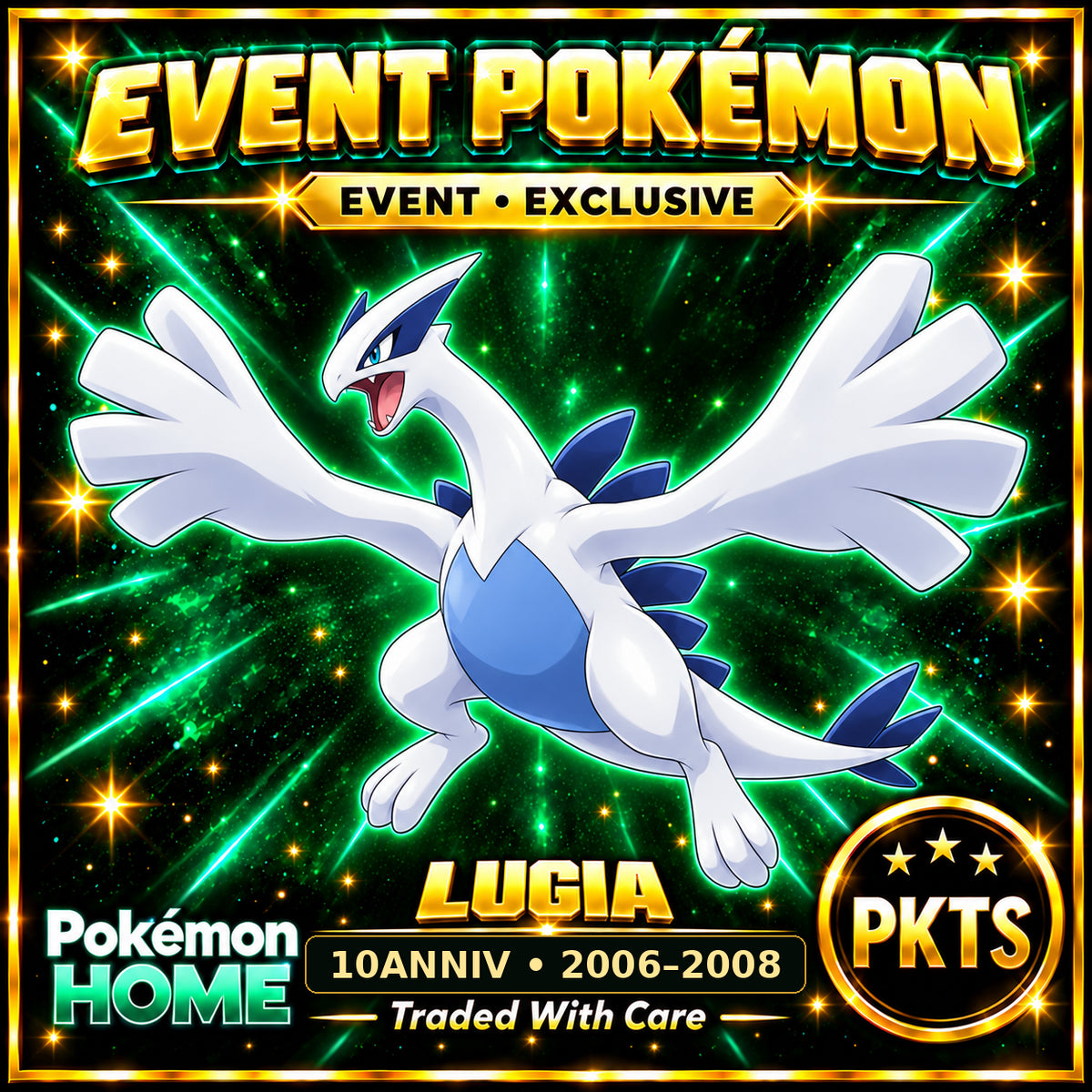 AI-generated illustration of non-shiny Lugia — 10ANNIV • 2006–2008. PKTS EVENT • EXCLUSIVE.