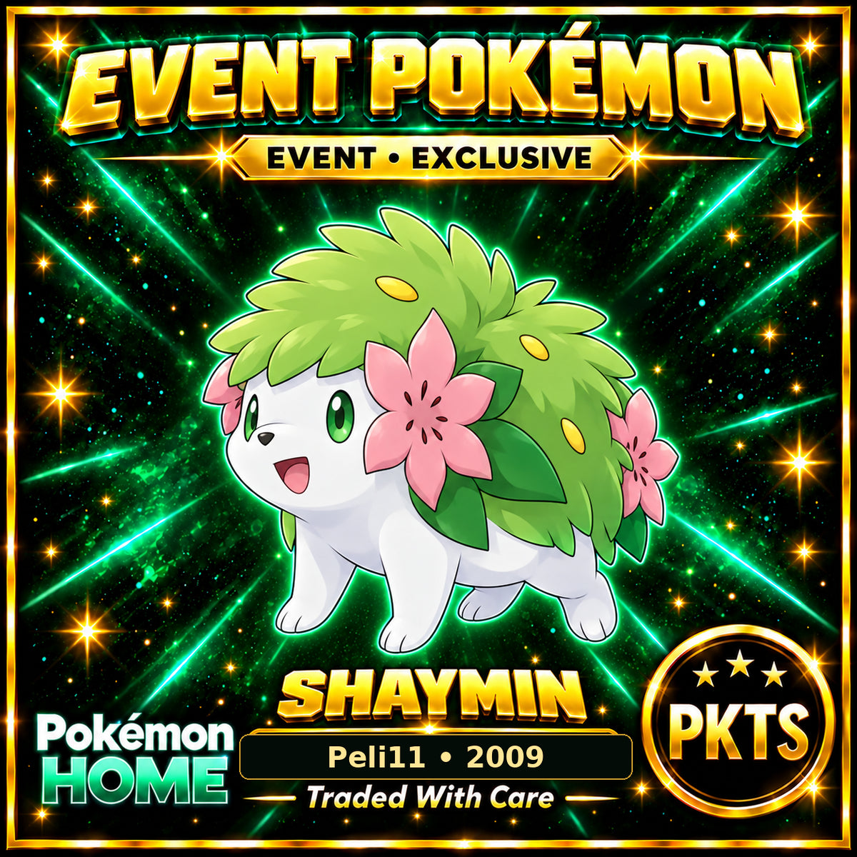 AI-generated illustration of non-shiny Shaymin — Peli11 • 2009. PKTS EVENT • EXCLUSIVE.