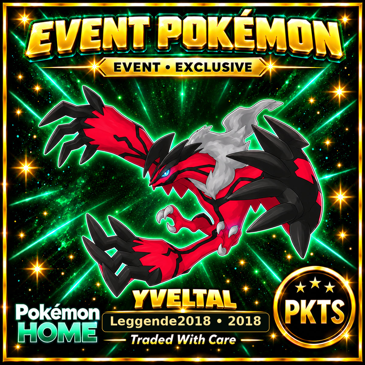 AI-generated illustration of non-shiny Yveltal — Leggende2018 • 2018. PKTS EVENT • EXCLUSIVE.
