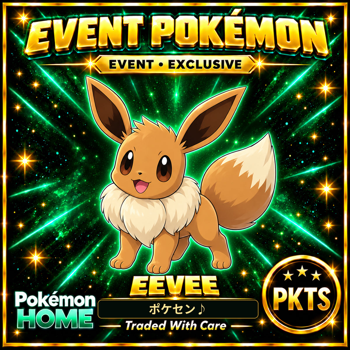 AI-generated illustration of non-shiny Eevee — ポケセン♪. PKTS EVENT • EXCLUSIVE.