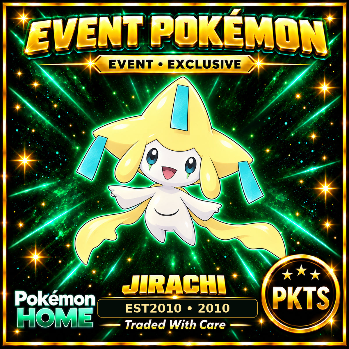 AI-generated illustration of non-shiny Jirachi — EST2010 • 2010. PKTS EVENT • EXCLUSIVE.