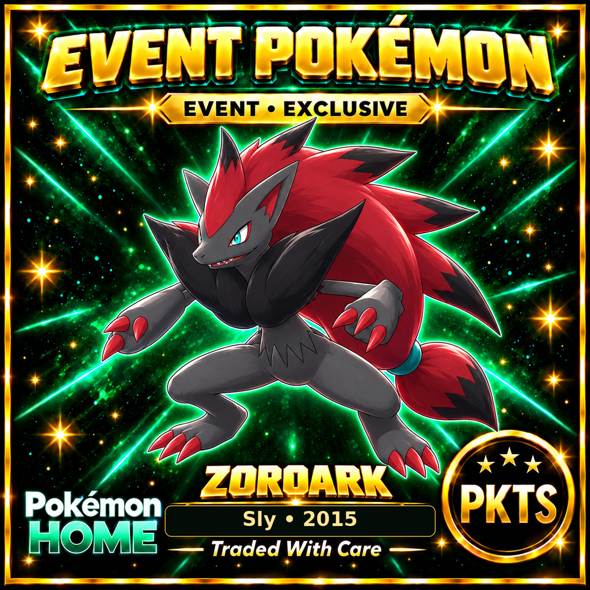 AI-generated illustration of non-shiny Zoroark — Sly • 2015. PKTS EVENT • EXCLUSIVE.