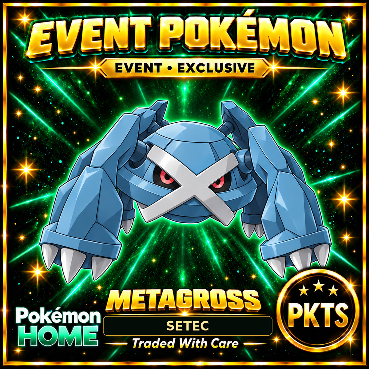 AI-generated illustration of non-shiny Metagross — SETEC. PKTS EVENT • EXCLUSIVE.