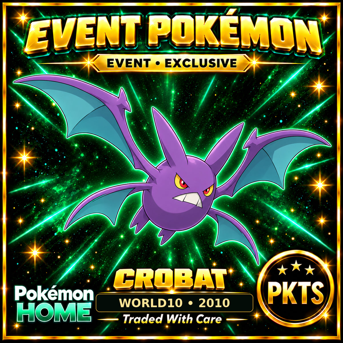 AI-generated illustration of non-shiny Crobat — WORLD10 • 2010. PKTS EVENT • EXCLUSIVE.