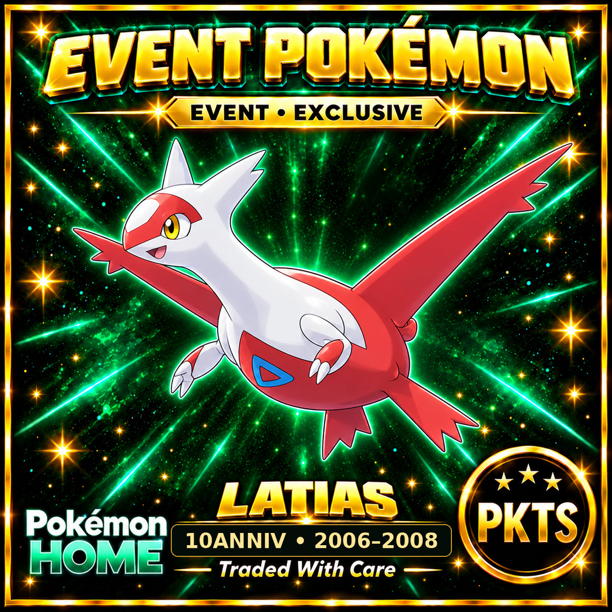 AI-generated illustration of non-shiny Latias — 10ANNIV • 2006–2008. PKTS EVENT • EXCLUSIVE.