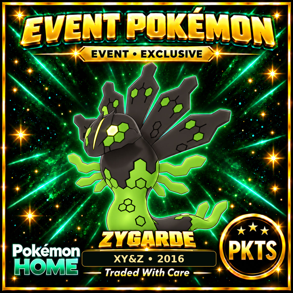 AI-generated illustration of non-shiny Zygarde — XY&Z • 2016. PKTS EVENT • EXCLUSIVE.