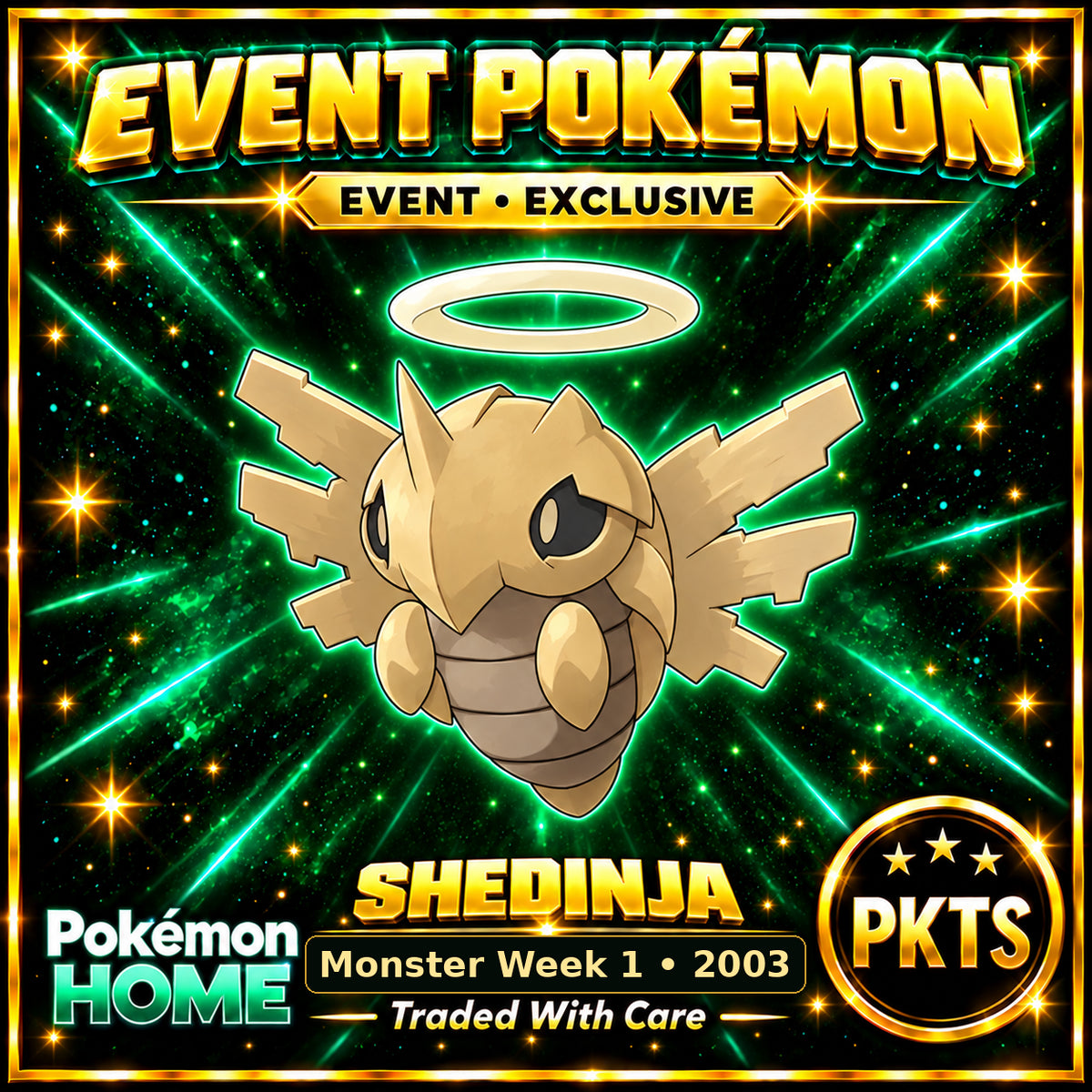 AI-generated illustration of non-shiny Shedinja — Monster Week 1 • 2003. PKTS EVENT • EXCLUSIVE.