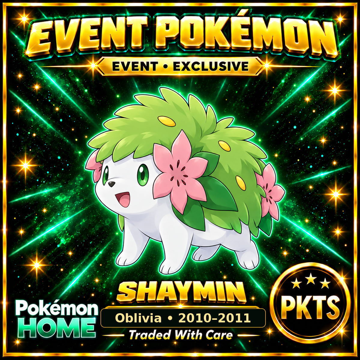 AI-generated illustration of non-shiny Shaymin — Oblivia • 2010–2011. PKTS EVENT • EXCLUSIVE.