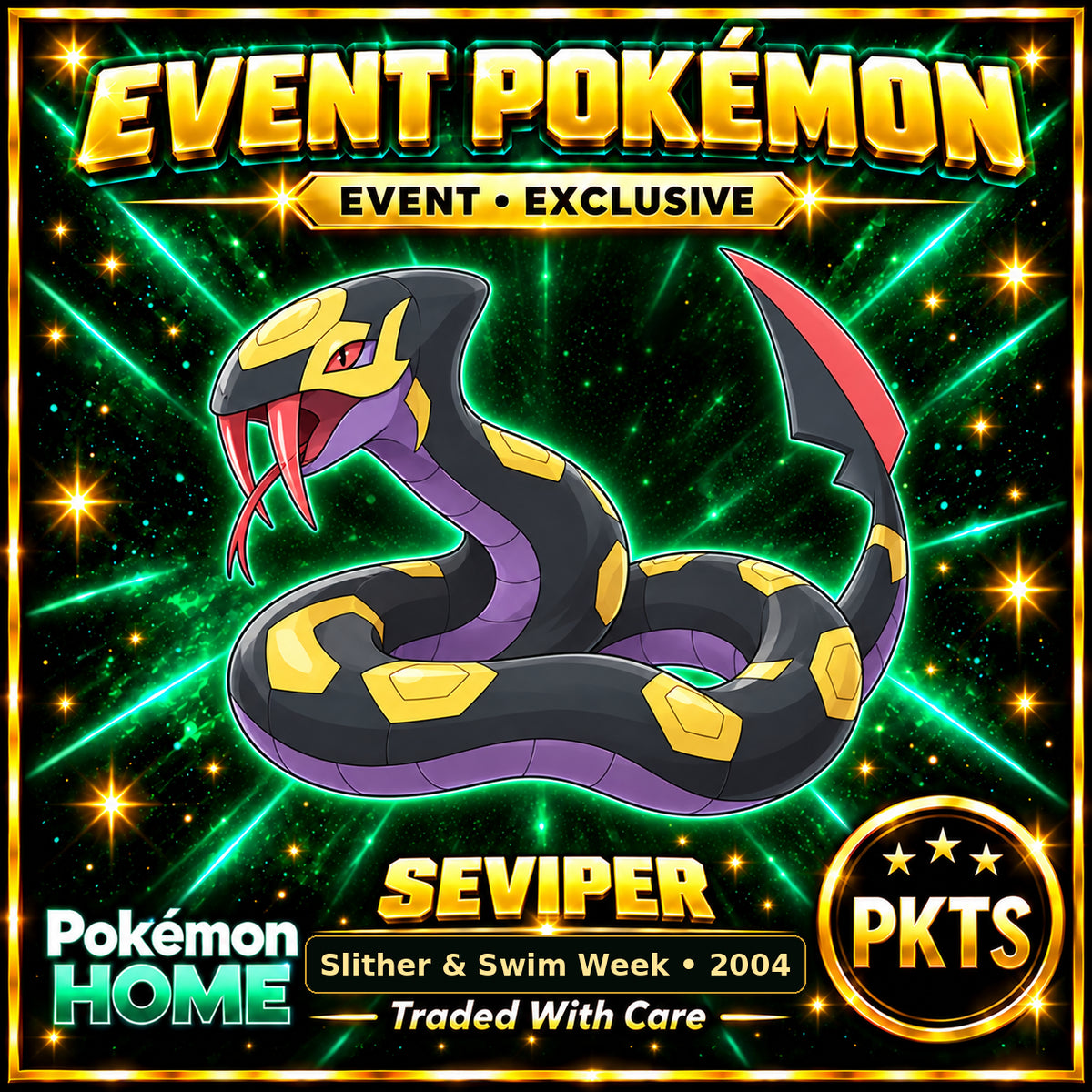 AI-generated illustration of non-shiny Seviper — Slither & Swim Week • 2004. PKTS EVENT • EXCLUSIVE.