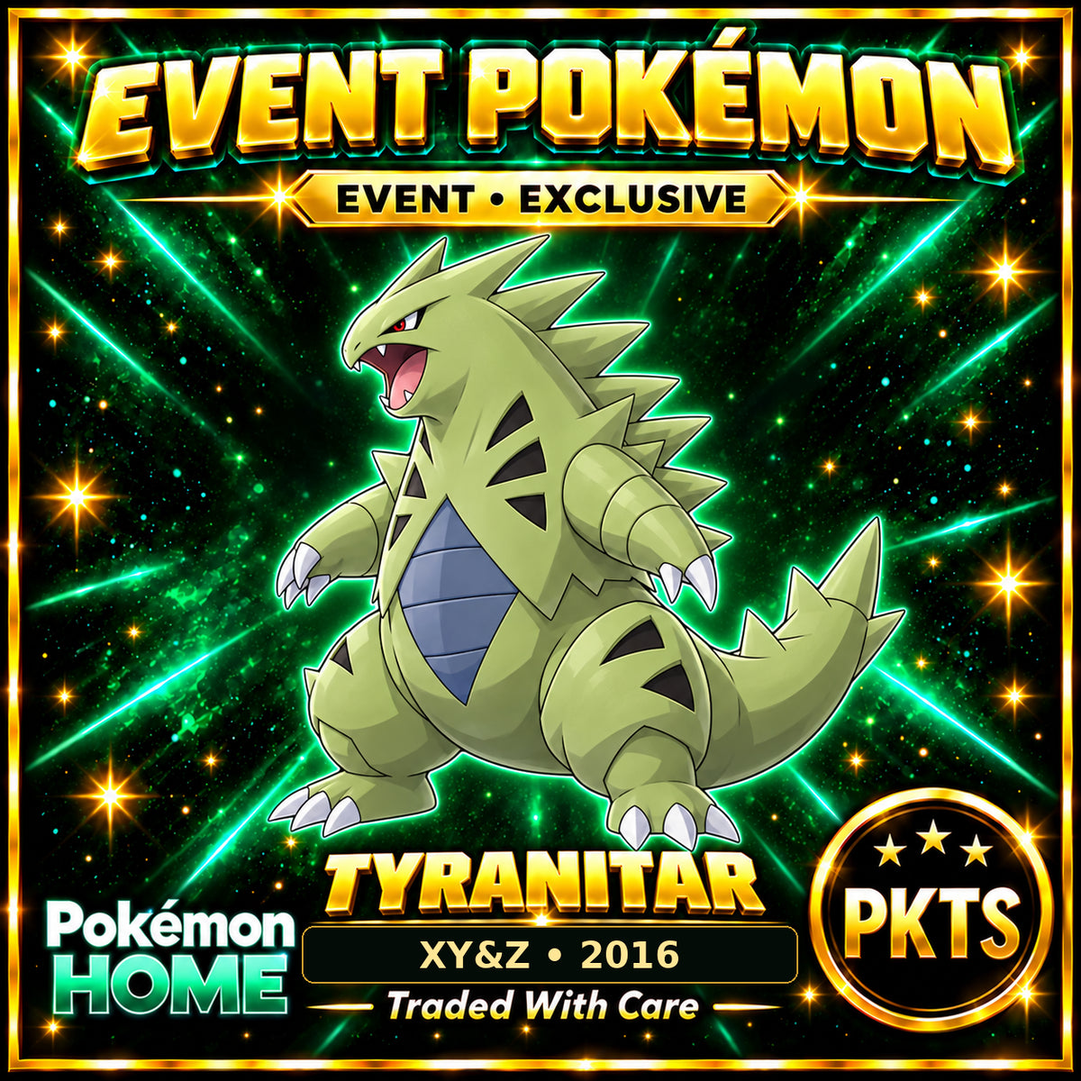 AI-generated illustration of non-shiny Tyranitar — XY&Z • 2016. PKTS EVENT • EXCLUSIVE.