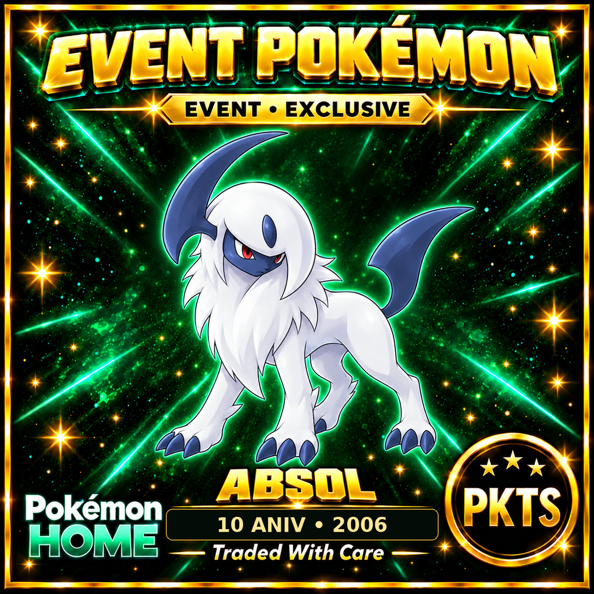 AI-generated illustration of non-shiny Absol — 10 ANIV • 2006. PKTS EVENT • EXCLUSIVE.
